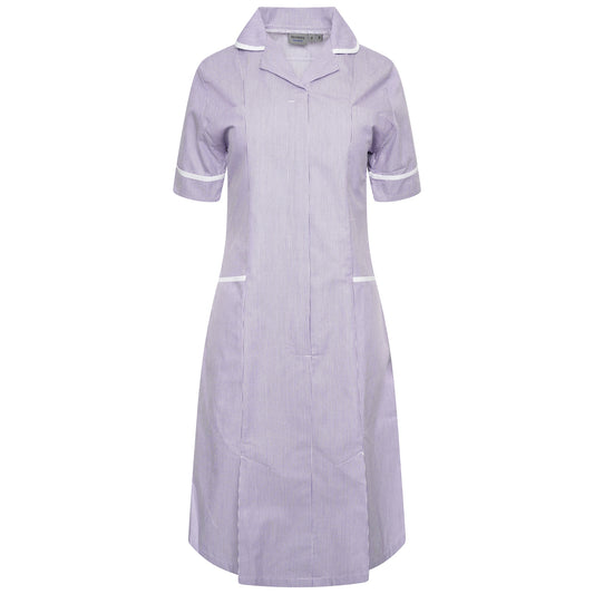 Ladies Dress with Round Collar - Lilac/White Stripe/White Trim - 16 - Tall