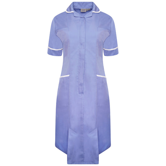 Ladies Dress with Round Collar - Metro Blue/White Trim - 14 - Short