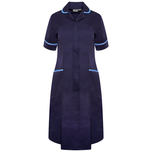 Ladies Dress with Round Collar - Navy/Hospital Blue Trim - 10 - Tall