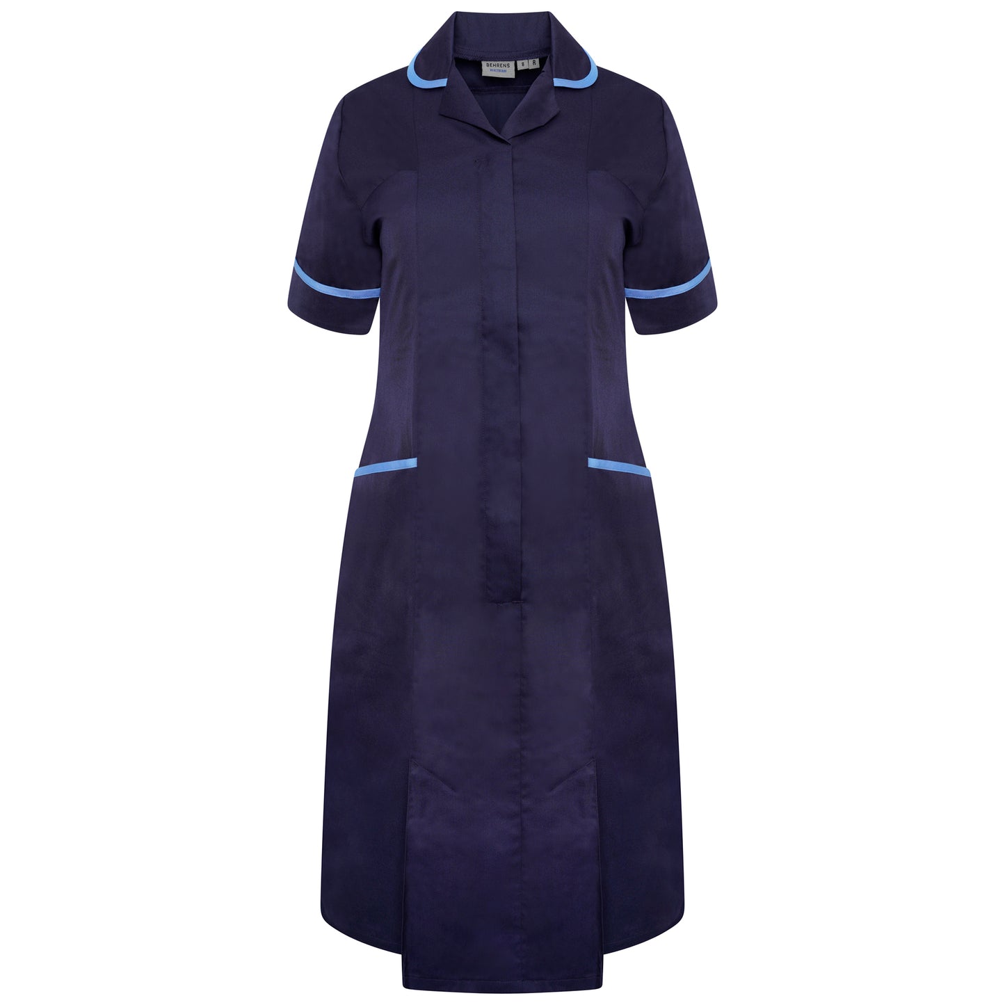 Ladies Dress with Round Collar - Navy/Hospital Blue Trim - 14 - Short