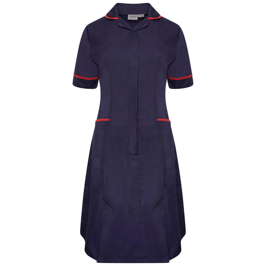 Ladies Dress with Round Collar - Navy/Red Trim - 10 - Short