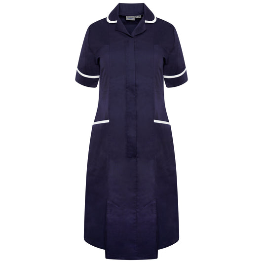Ladies Dress with Round Collar - Navy/White Trim - 8 - Short