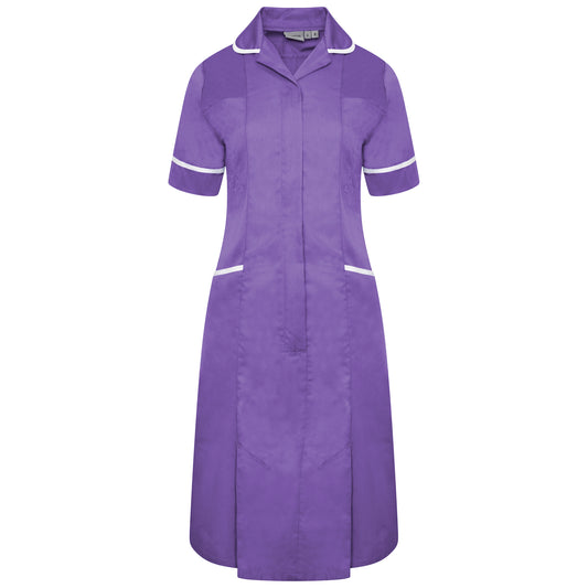Ladies Dress with Round Collar - Purple/White Trim - 6 - Tall