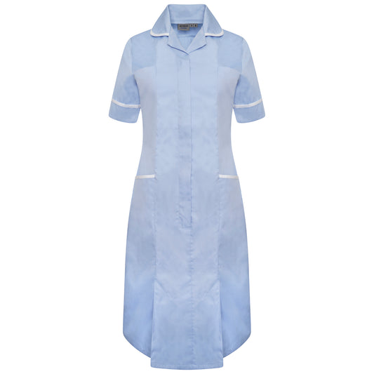 Ladies Dress with Round Collar - Sky/White Trim - 6 - Tall