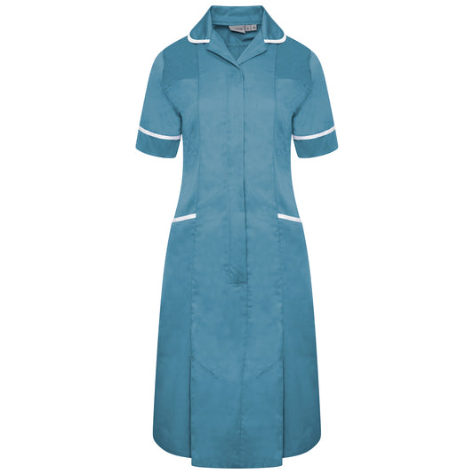 Ladies Dress with Round Collar - Teal/White Trim - 6 - Regular
