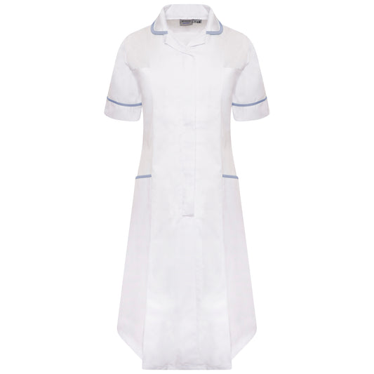 Ladies Dress with Round Collar - White/Sky Trim - 18 - Tall