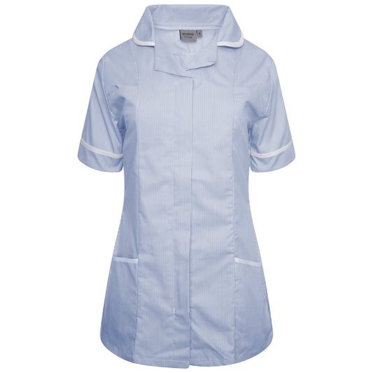 Ladies Tunic with Round Collar - Blue/White Stripe/White Trim - 26