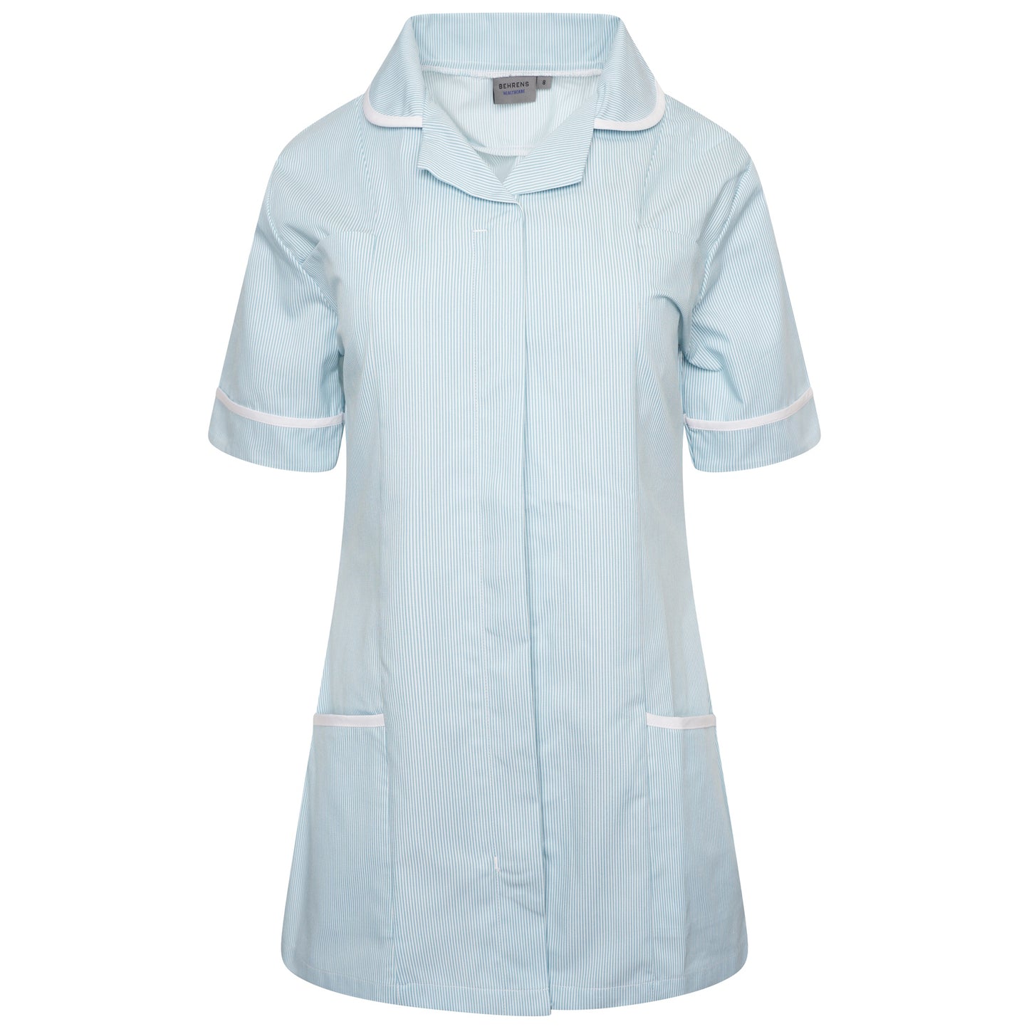 Ladies Tunic with Round Collar - Green/White Stripe/White Trim - 20