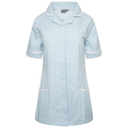 Ladies Tunic with Round Collar - Green/White Stripe/White Trim - 30