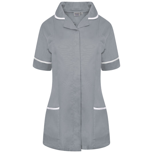 Ladies Tunic with Round Collar - Grey/White Trim - 28