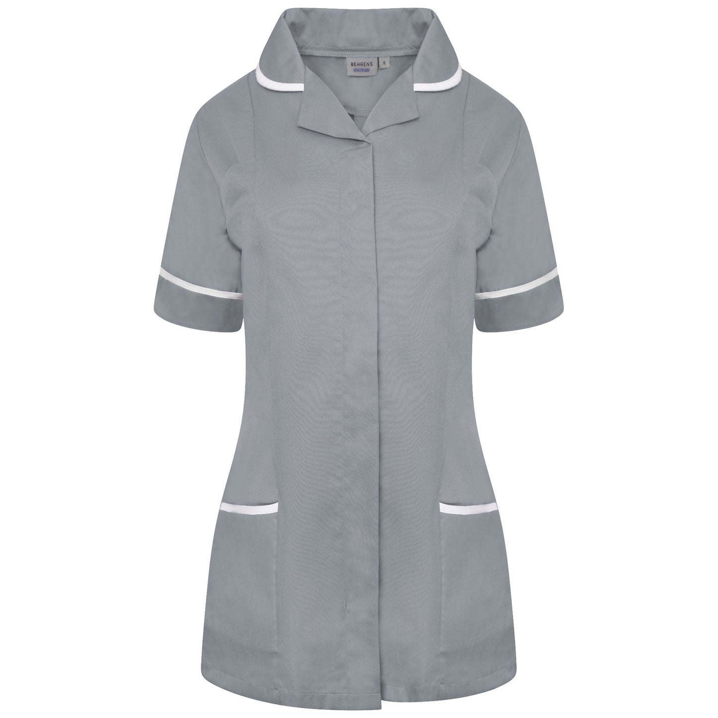 Ladies Tunic with Round Collar - Grey/White Trim - 8