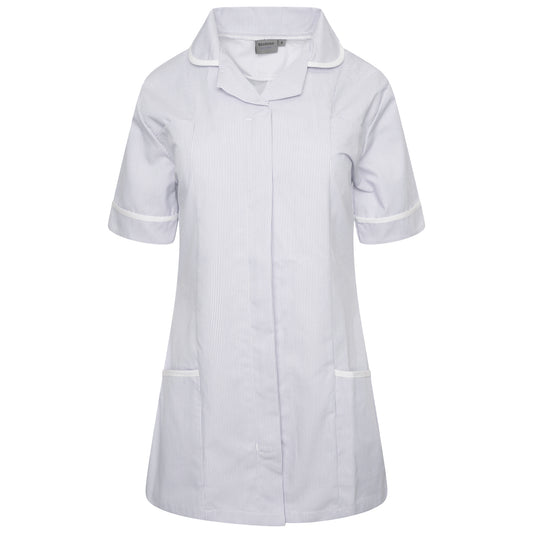 Ladies Tunic with Round Collar - Grey/White Stripe/White Trim - 16