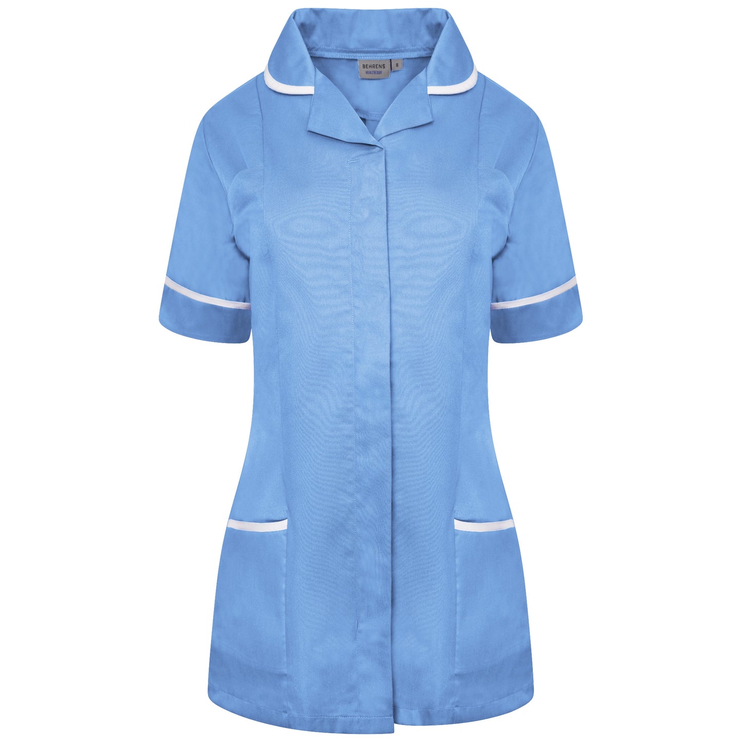 Ladies Tunic with Round Collar - Hospital Blue/White Trim - 8