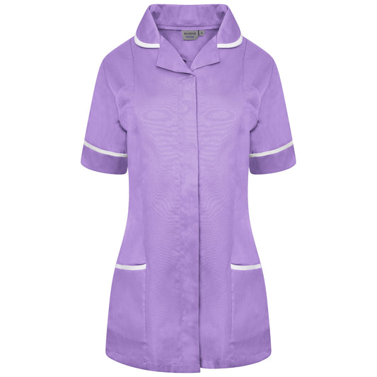 Ladies Tunic with Round Collar - Lilac/White Trim - 28