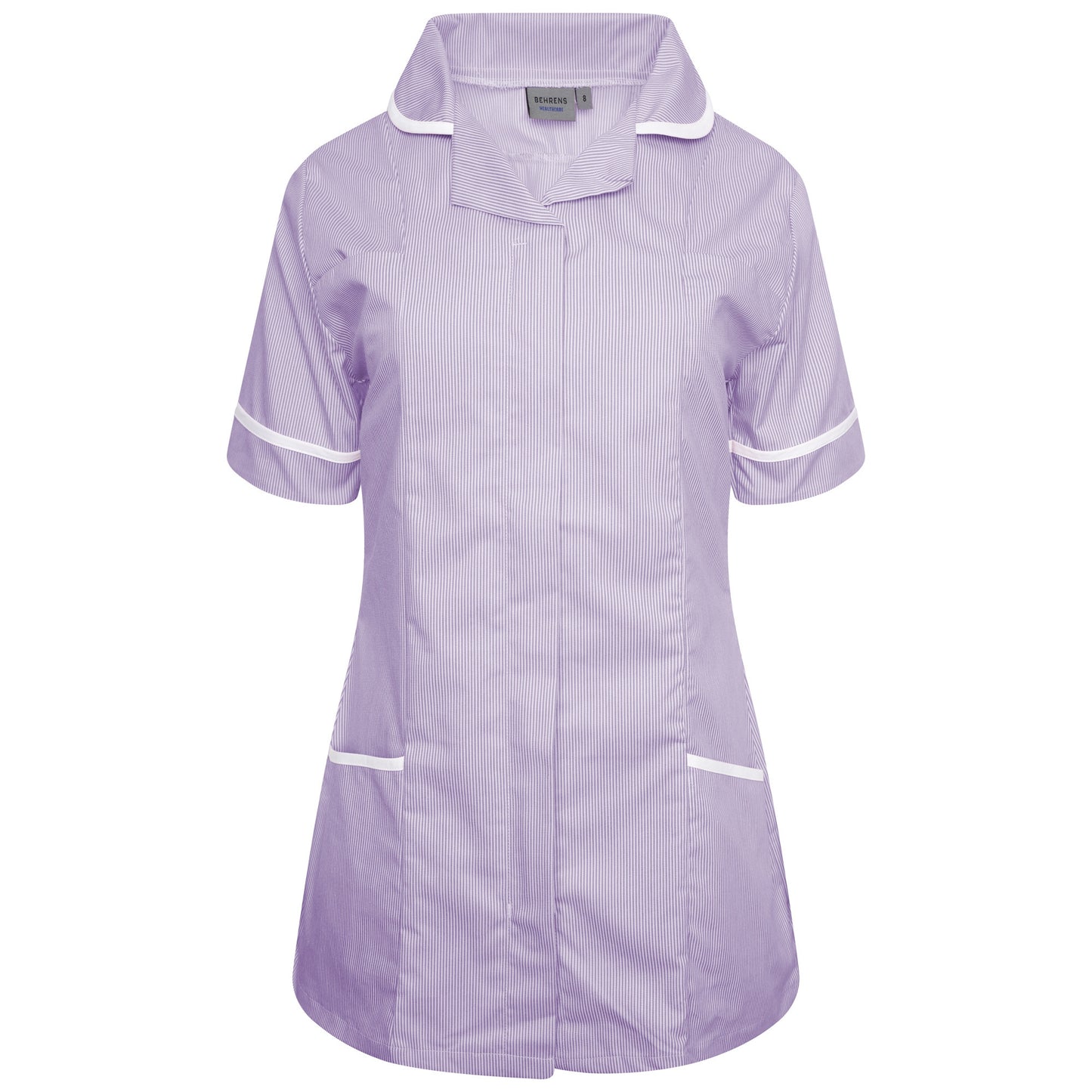 Ladies Tunic with Round Collar - Lilac/White Stripe/White Trim - 14