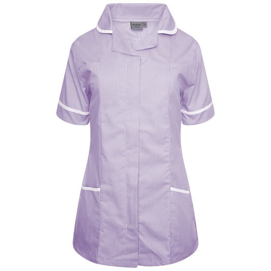 Ladies Tunic with Round Collar - Lilac/White Stripe/White Trim - 12