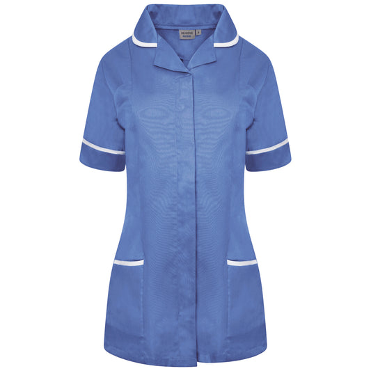 Ladies Tunic with Round Collar - Metro Blue/White Trim - 8