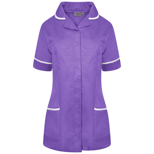 Ladies Tunic with Round Collar - Purple/White Trim - 6