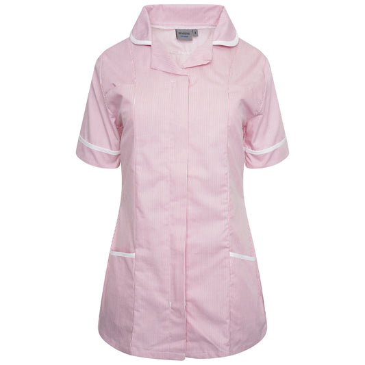 Ladies Tunic with Round Collar - Pink/White Stripe/White Trim - 26