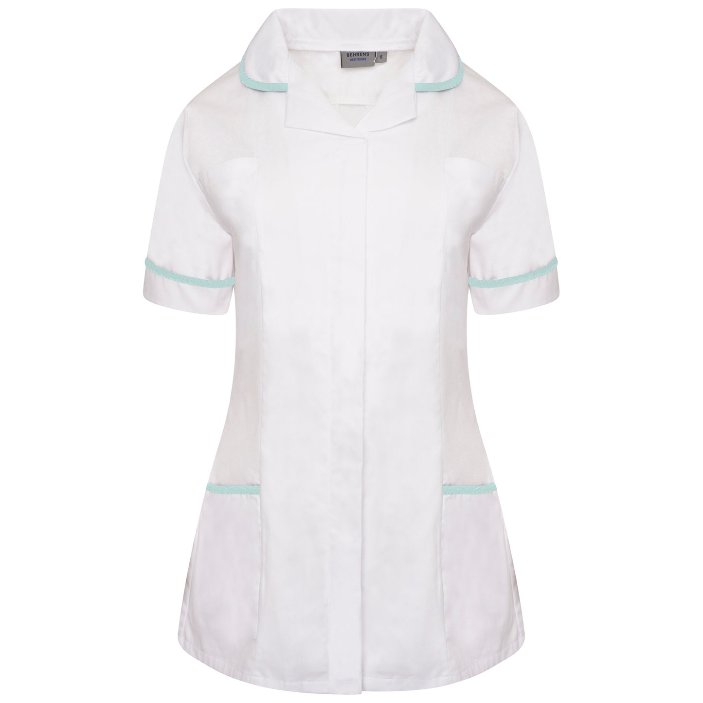 Ladies Tunic with Round Collar - White/Eau de Nil Trim - 24