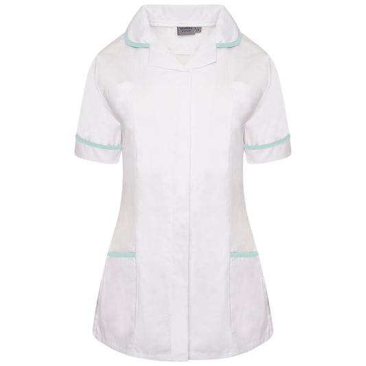 Ladies Tunic with Round Collar - White/Eau de Nil Trim - 30