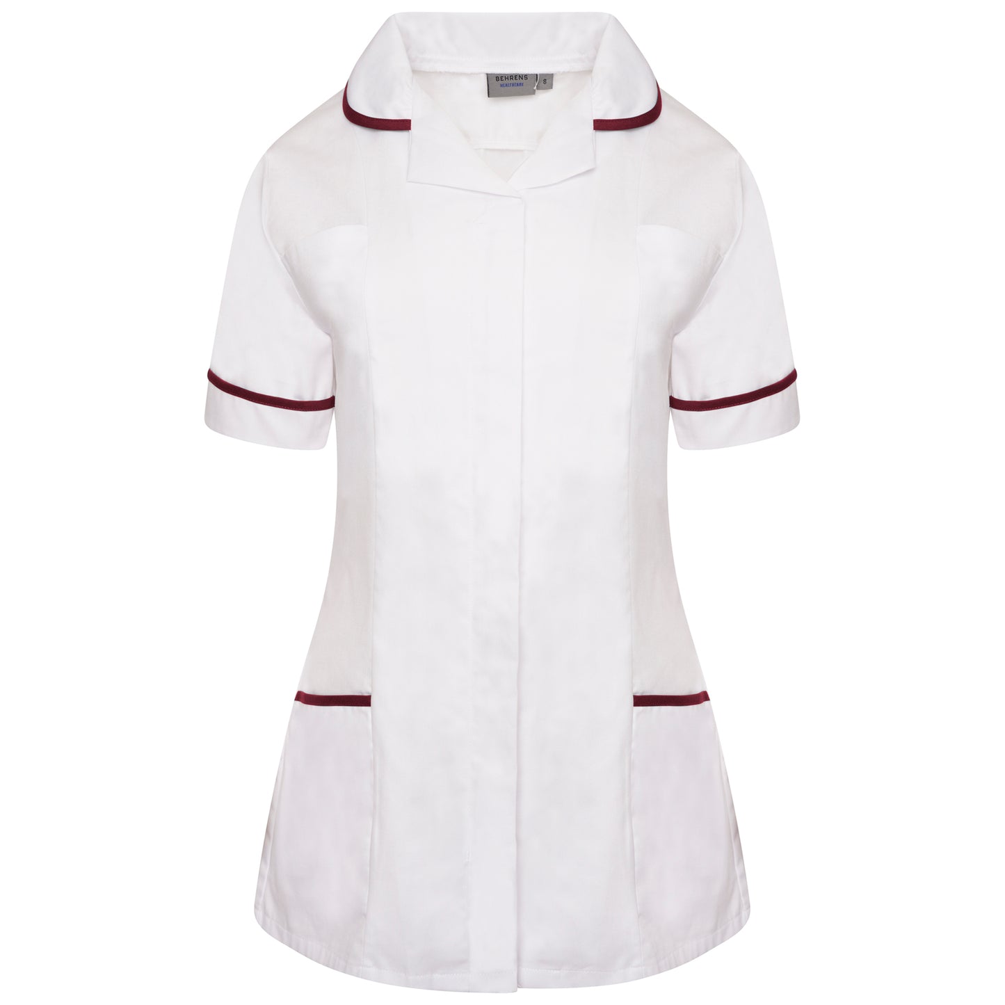 Ladies Tunic with Round Collar - White/Maroon Trim - 28