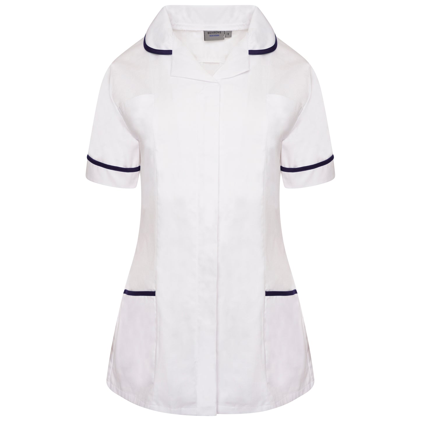 Ladies Tunic with Round Collar - White/Navy Trim - 12