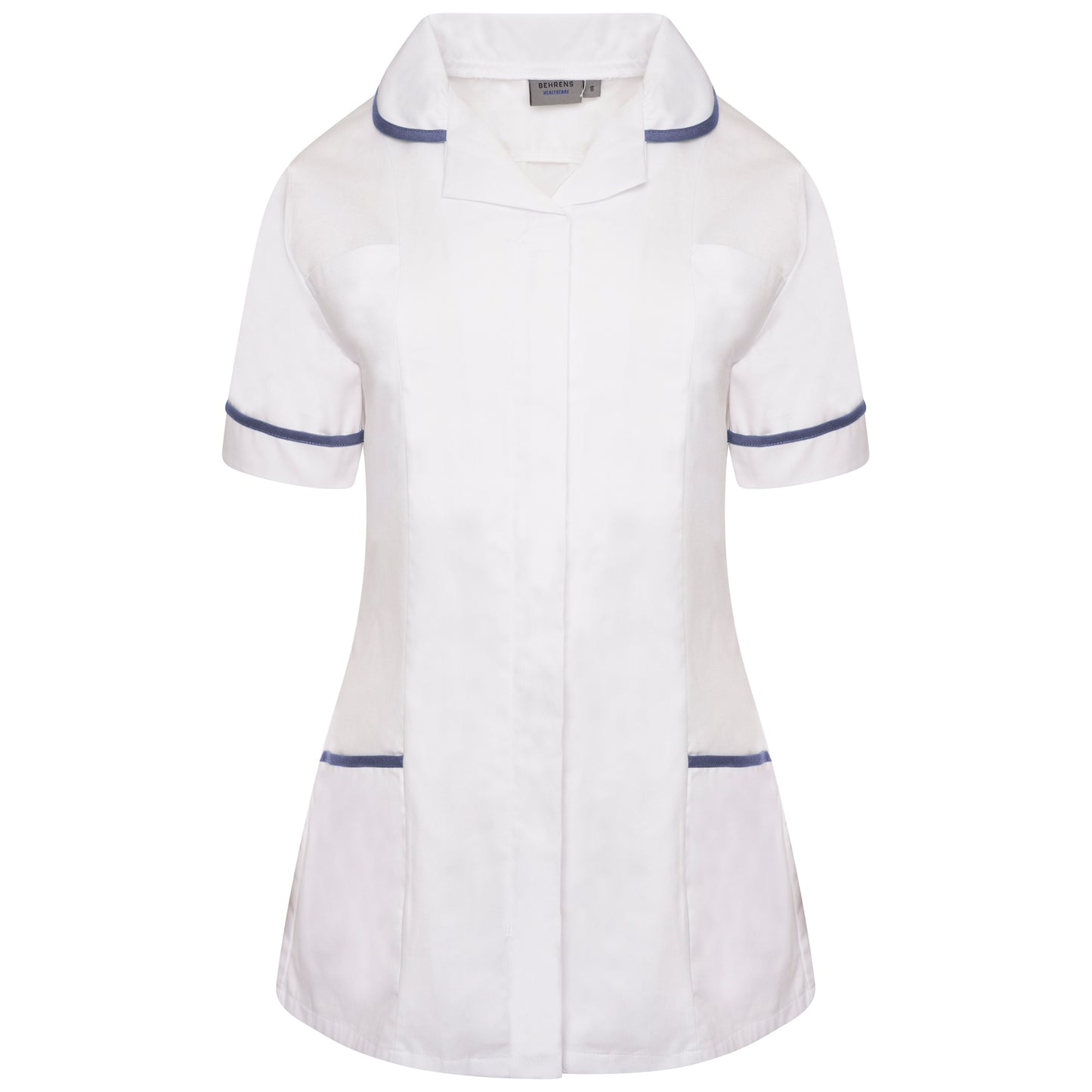 Ladies Tunic with Round Collar - White/Sky Trim - 30