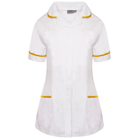 Ladies Tunic with Round Collar - White/Yellow Trim - 24