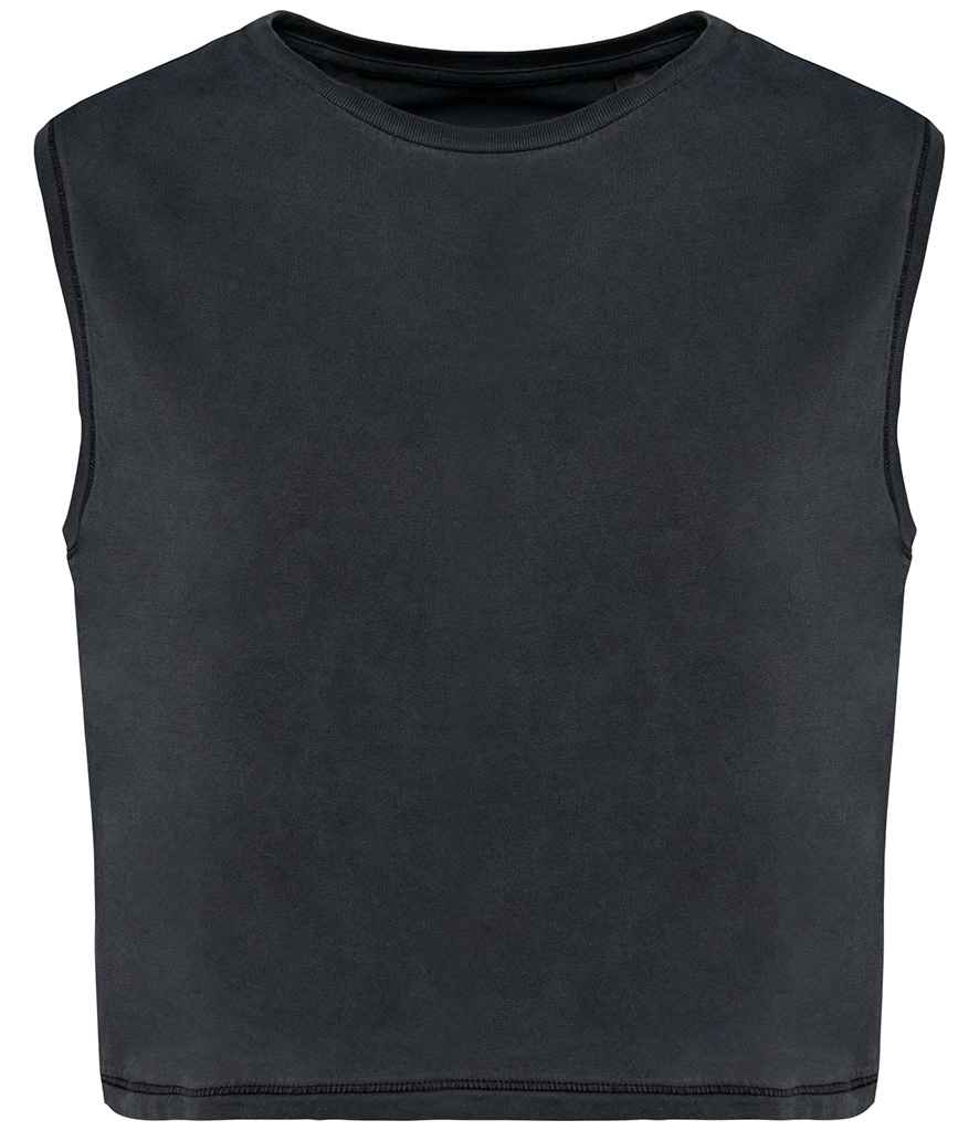 Native Spirit Ladies Cropped Tank Top | Washed Coal Grey