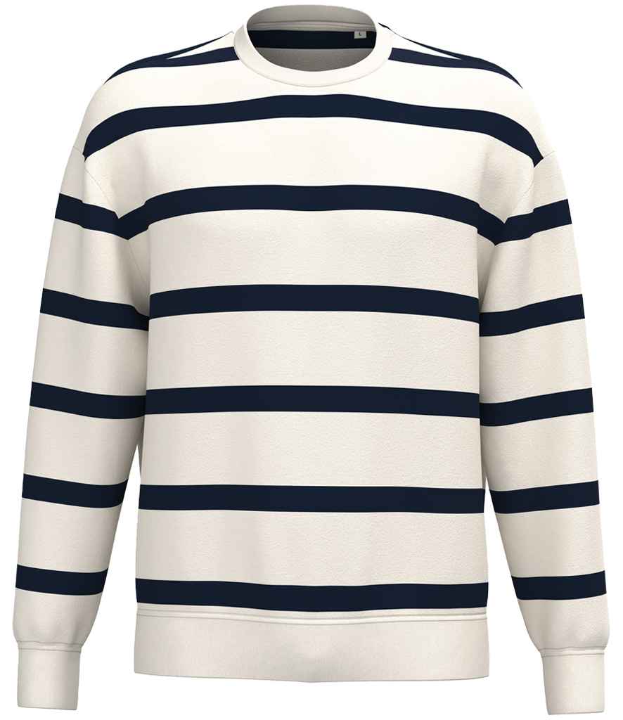 Native Spirit Unisex Striped Crew Neck Sweatshirt | Ivory/Navy Stripes