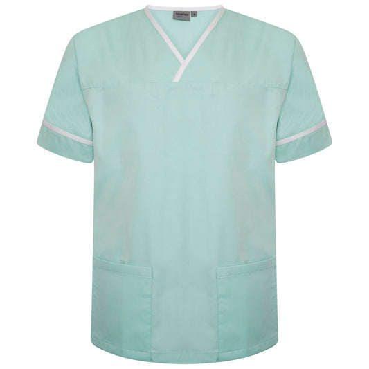 Contrast Trim Smart Scrub Top - Eau de Nil/White Trim - L