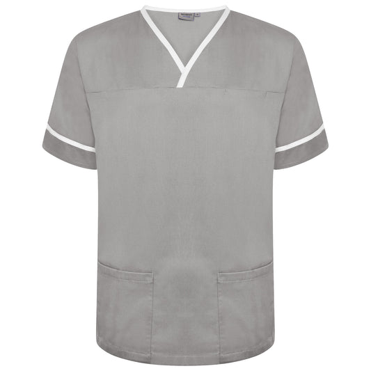 Contrast Trim Smart Scrub Top - Grey/White Trim - S