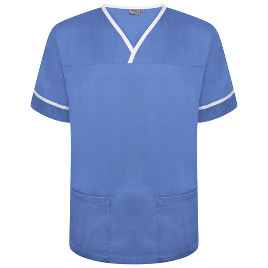 Contrast Trim Smart Scrub Top - Hospital Blue/White Trim - L