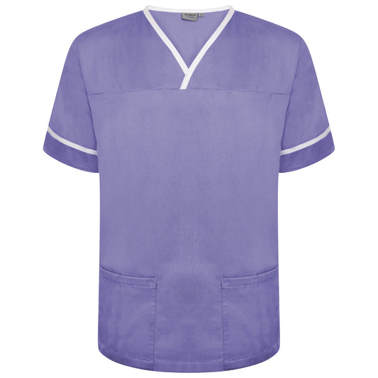 Contrast Trim Smart Scrub Top - Lilac/White Trim - L