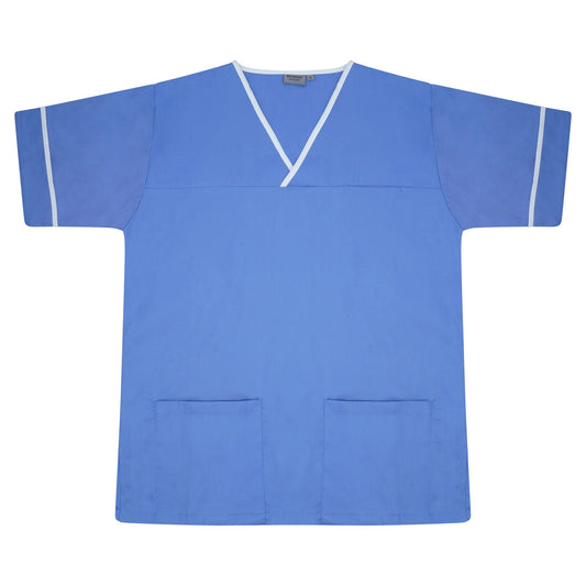Contrast Trim Smart Scrub Top - Metro Blue/White Trim - S