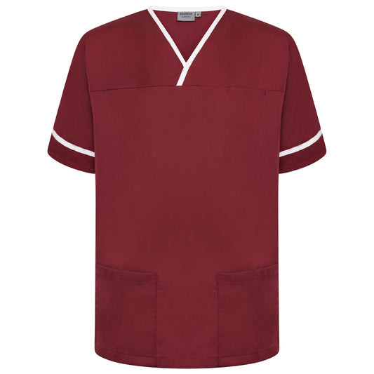 Contrast Trim Smart Scrub Top - Maroon/White Trim - S
