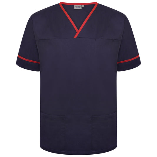 Contrast Trim Smart Scrub Top - Navy/Red Trim - S
