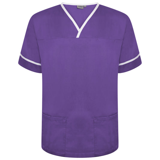 Contrast Trim Smart Scrub Top - Purple/White Trim - XS