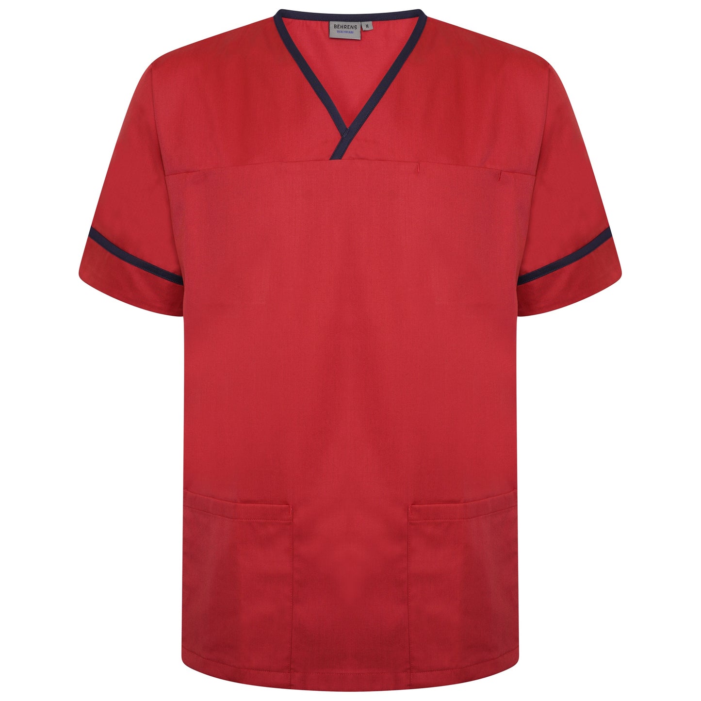 Contrast Trim Smart Scrub Top - Red/Navy Trim - M