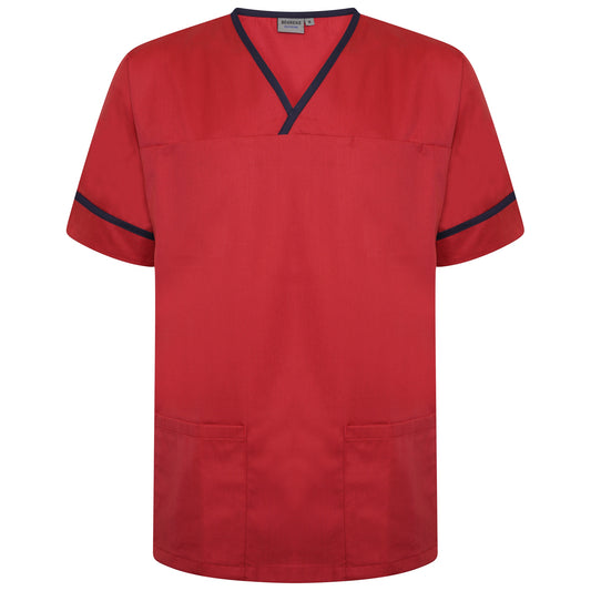 Contrast Trim Smart Scrub Top - Red/Navy Trim - M