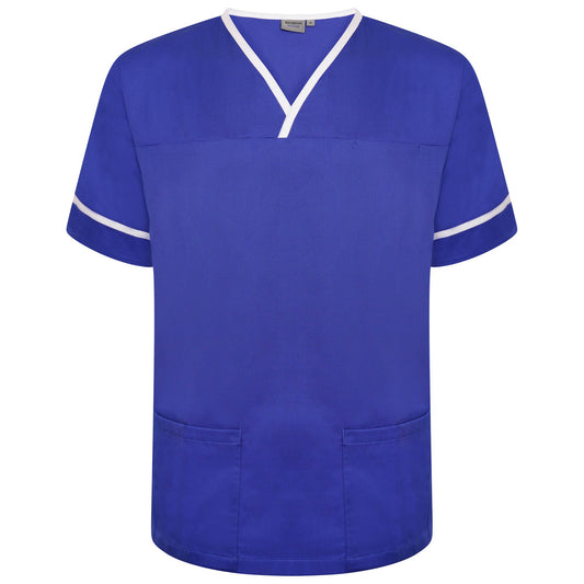Contrast Trim Smart Scrub Top - Royal/White Trim - L