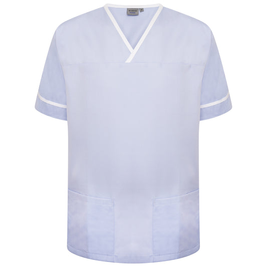 Contrast Trim Smart Scrub Top - Sky/White Trim - S