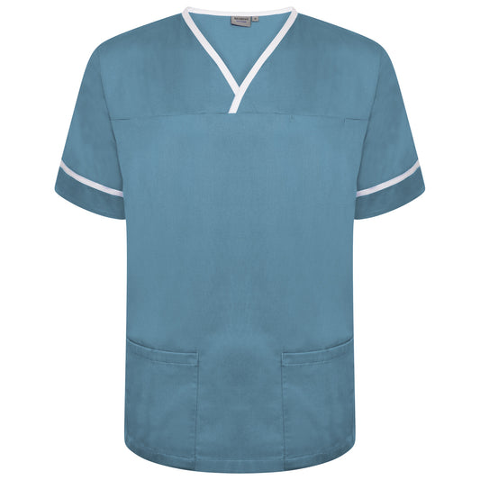 Contrast Trim Smart Scrub Top - Teal/White Trim - L