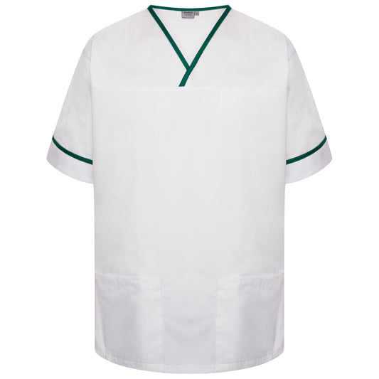 Contrast Trim Smart Scrub Top - White/Bottle Green Trim - S