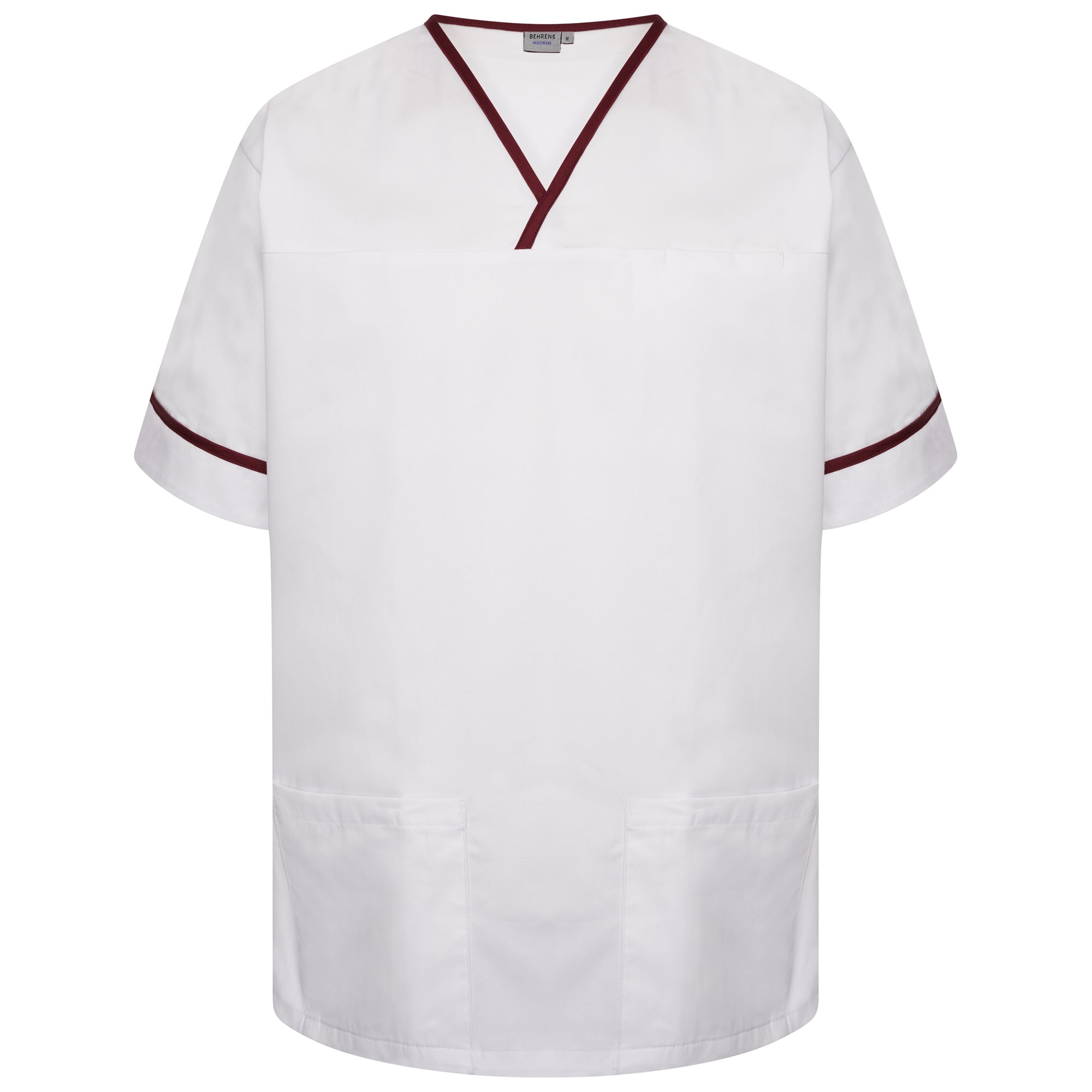 Contrast Trim Smart Scrub Top - White/Maroon Trim - XL