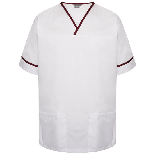 Contrast Trim Smart Scrub Top - White/Maroon Trim - XL