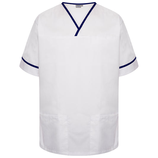 Contrast Trim Smart Scrub Top - White/Navy Trim - M
