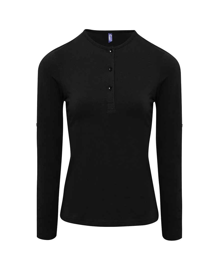 Premier Ladies Long John Roll Sleeve T-Shirt | Black