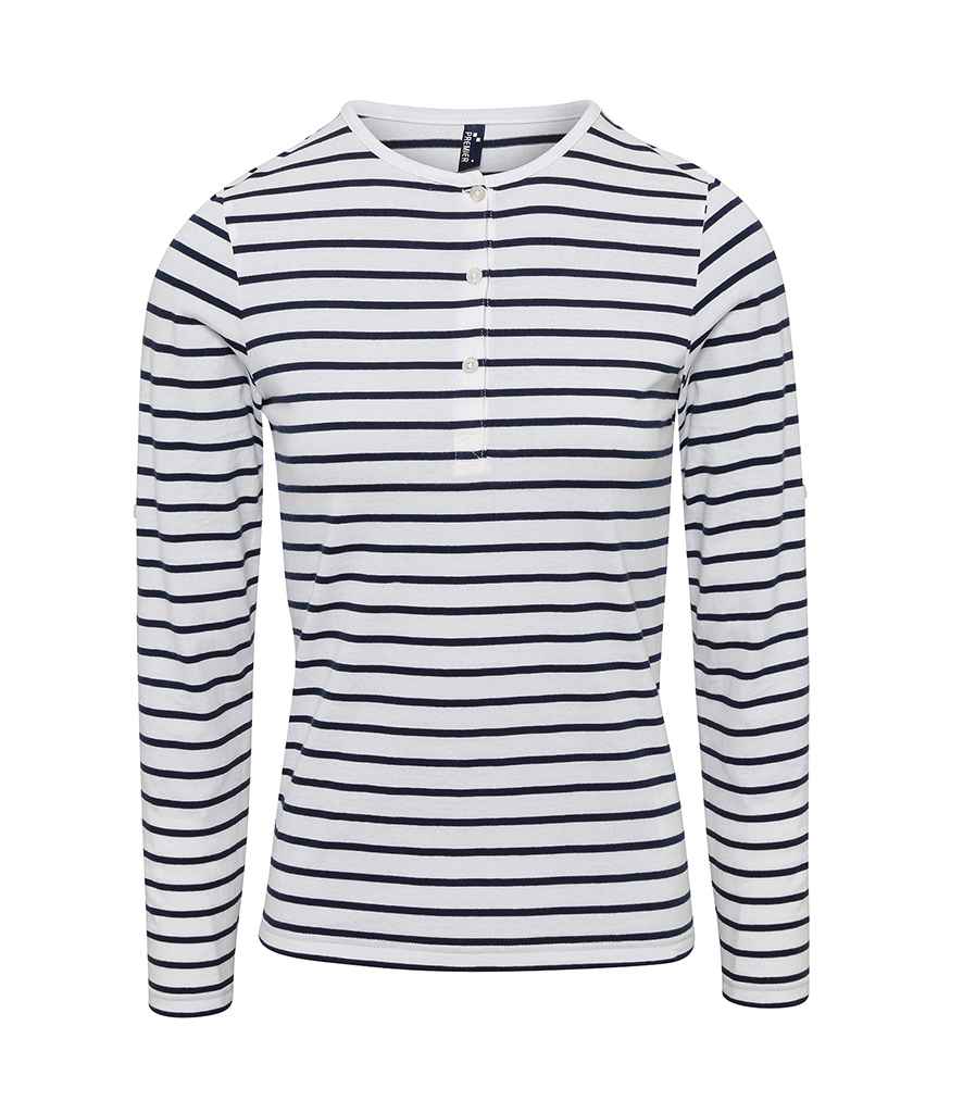 Premier Ladies Long John Roll Sleeve T-Shirt | White/Navy